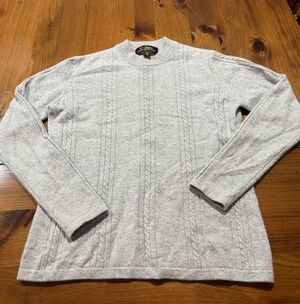 Erdos Worlds Finest 100% Pure Cashmere Womens Grey Cable Knit Crew‎ Neck Sweater